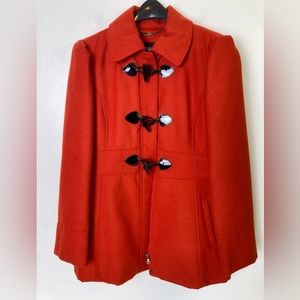NWT Red Full Zip Pea Coat w Black Clasps. Medium